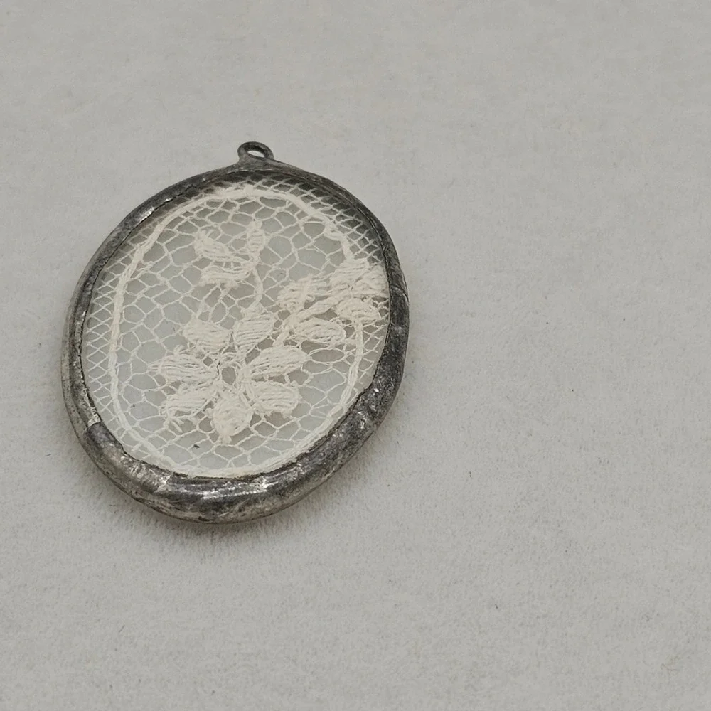 Vintage Floral Lace Pendant Doily Glass Frame Cottagecore Victoria Style